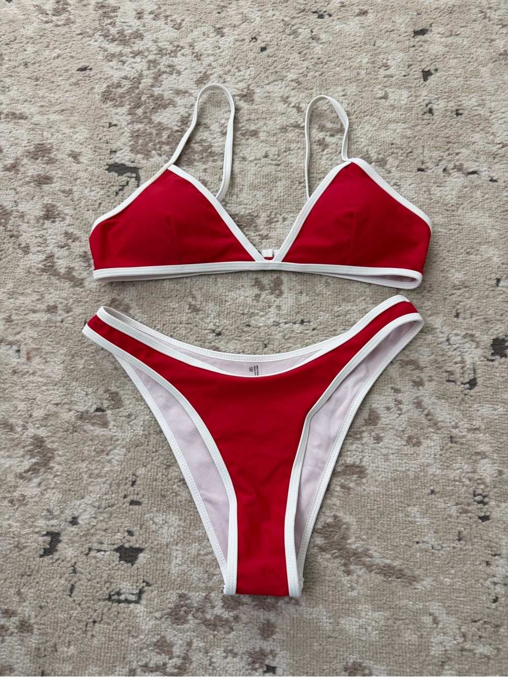 Red Triangle Bikini Set with White Trim - Women Swim